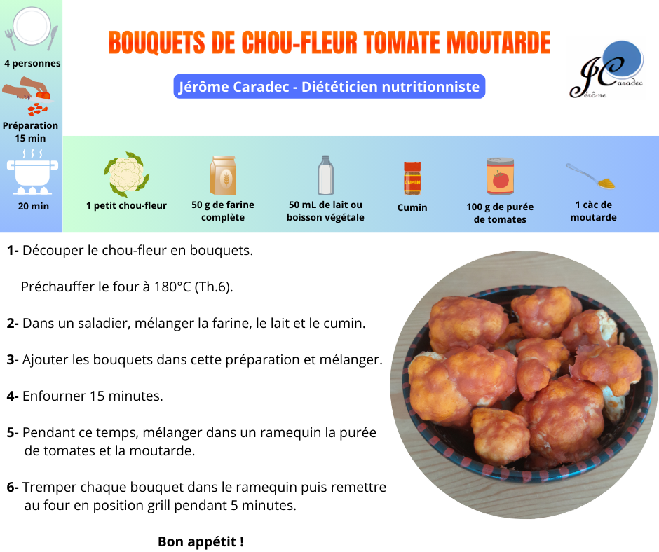 Bouquets de chou-fleur tomate moutarde par Jérôme Caradec - Diététicien