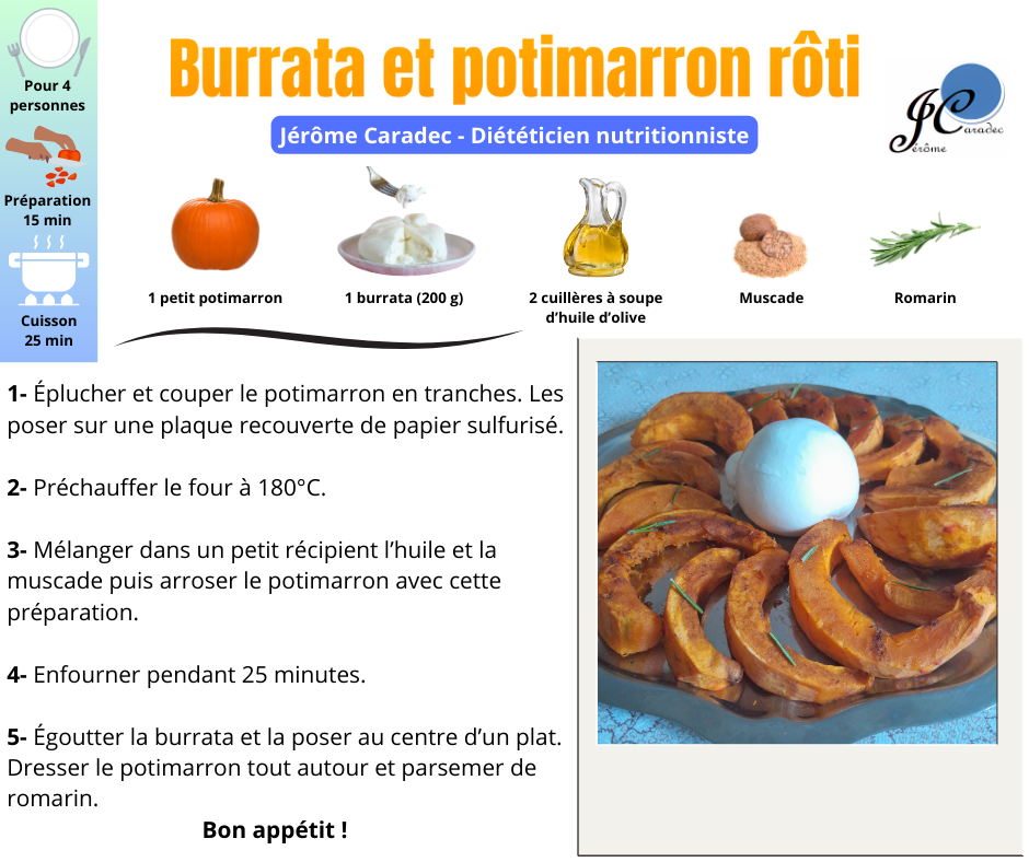 Burrata et potimarron rôti par Jérôme Caradec - Diététicien