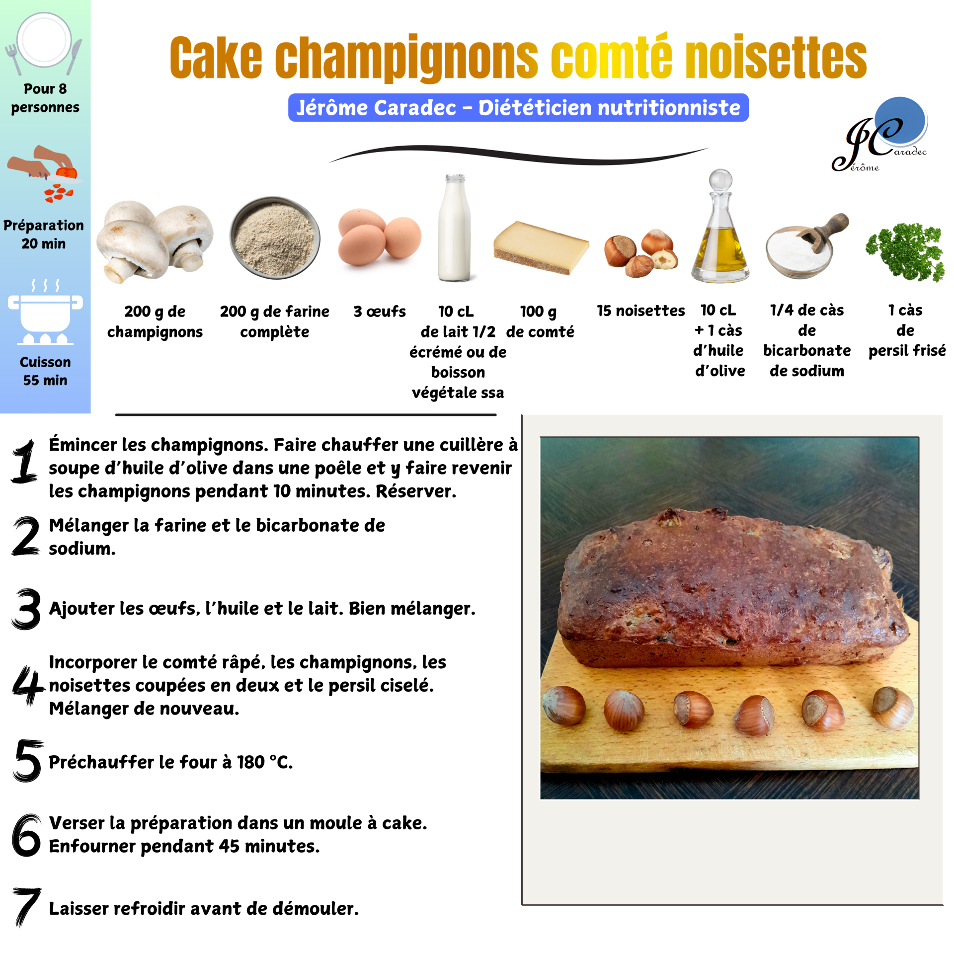 Cake champignons comté noisettes de Jérôme Caradec - Diététicien nutritionniste