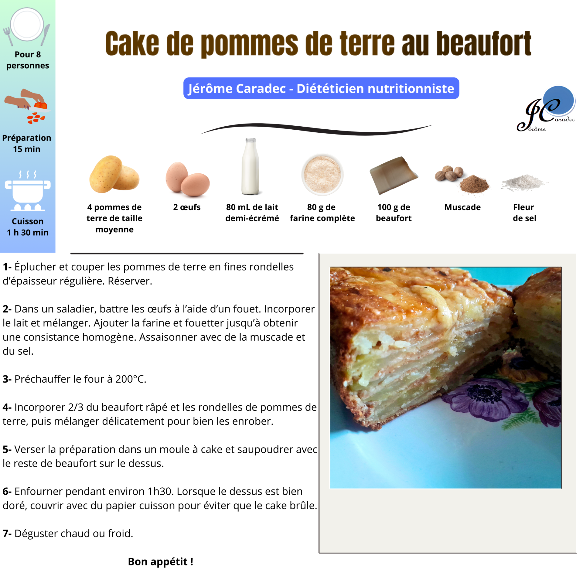 Cake de pommes de terre au beaufort - Jérôme Caradec - Diététicien nutritionniste