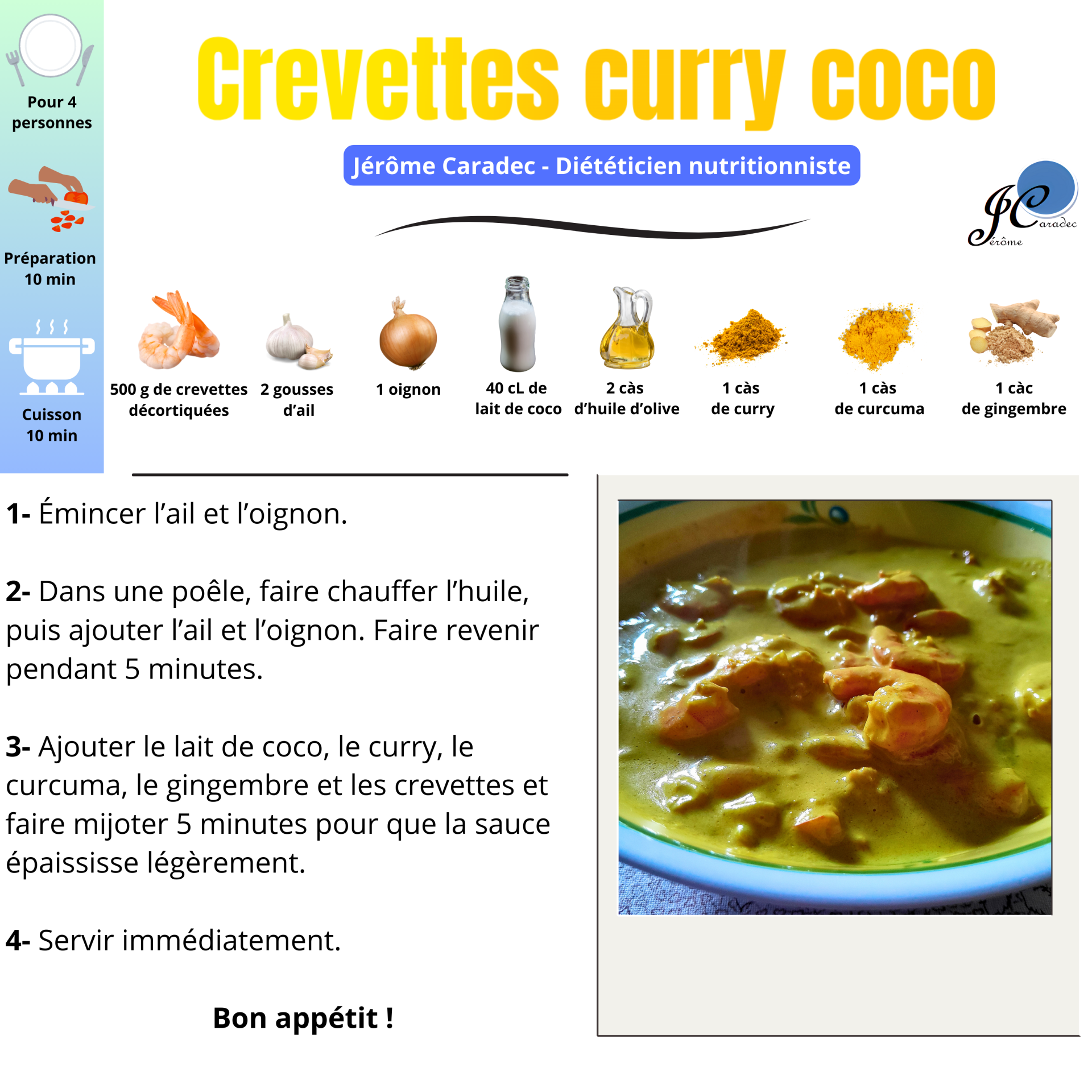 Crevettes curry coco par Jérôme Caradec - Diététicien nutritionniste