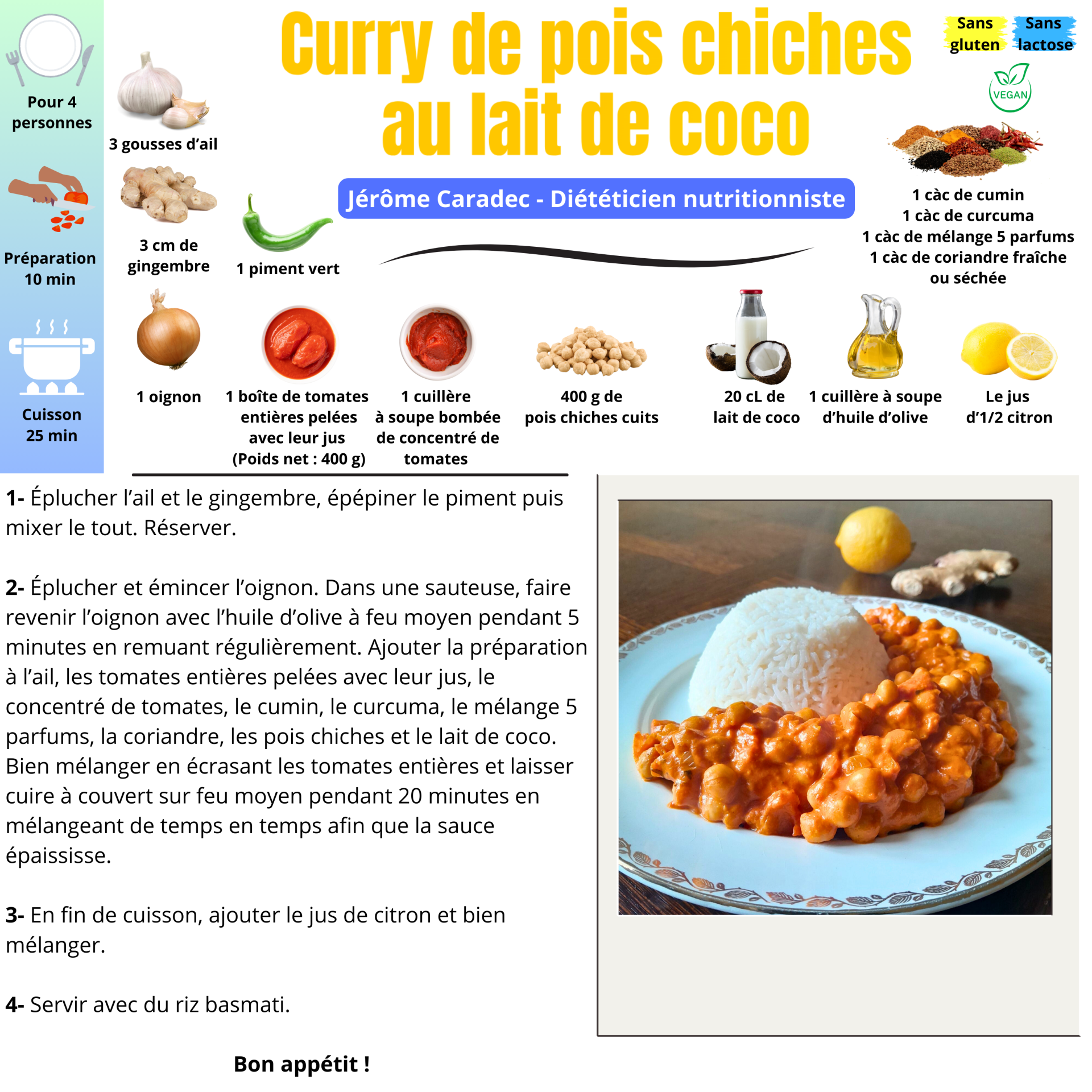 Curry de pois chiches au lait de coco de Jérôme Caradec - Diététicien nutritionniste