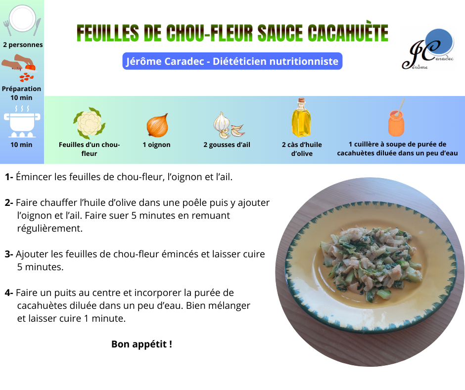 Feuilles de chou-fleur sauce cacahuète par Jérôme Caradec - Diététicien nutritionniste