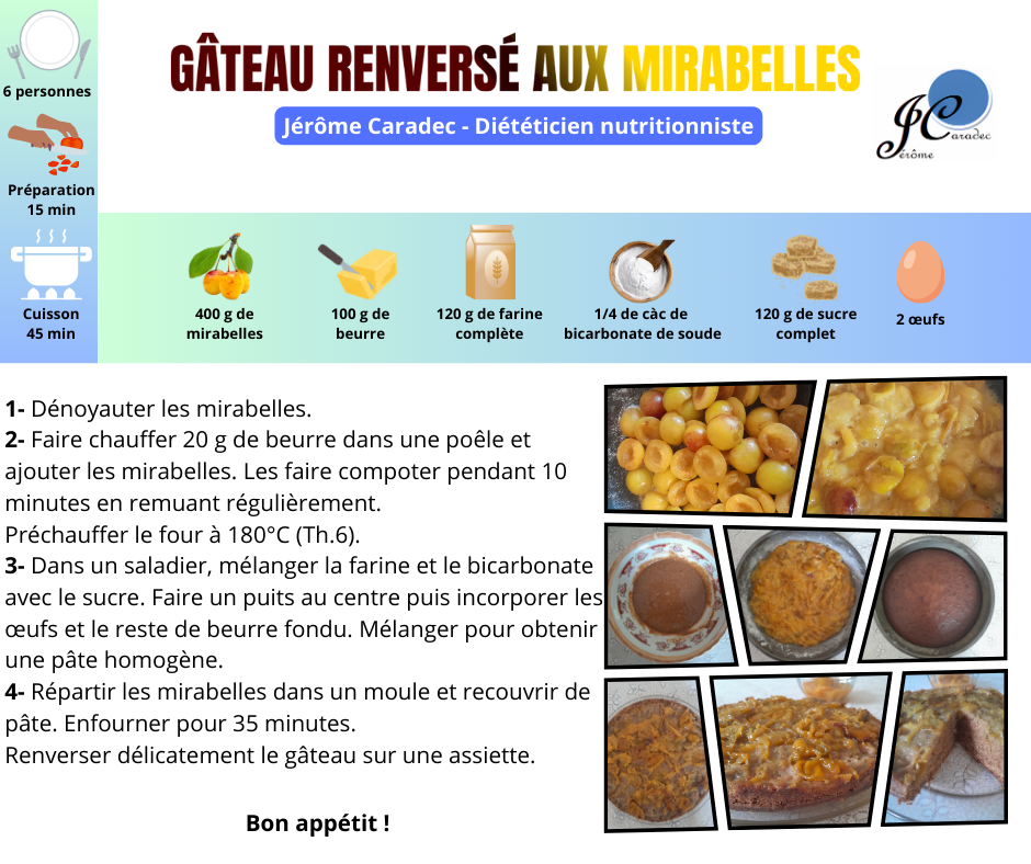 Gateau renverse aux mirabelles par jerome caradec dieteticien nutritionniste