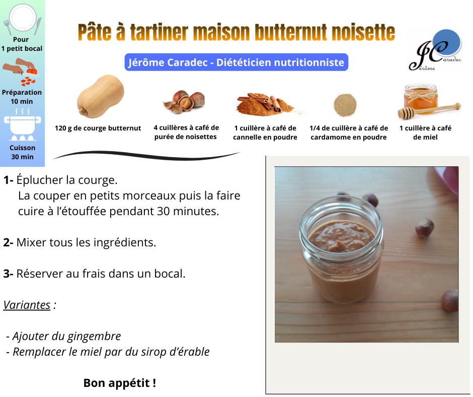 Pâte a tartiner maison butternut noisette par Jérôme Caradec - Diététicien nutritionniste