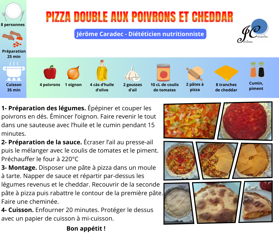 Pizza double aux poivrons et cheddar par Jérôme Caradec - Diététicien nutritionniste