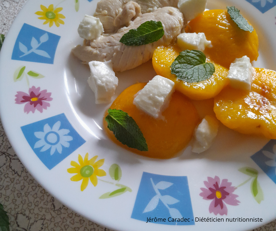 Poulet au soleil de peches roties avec sa mozzarella