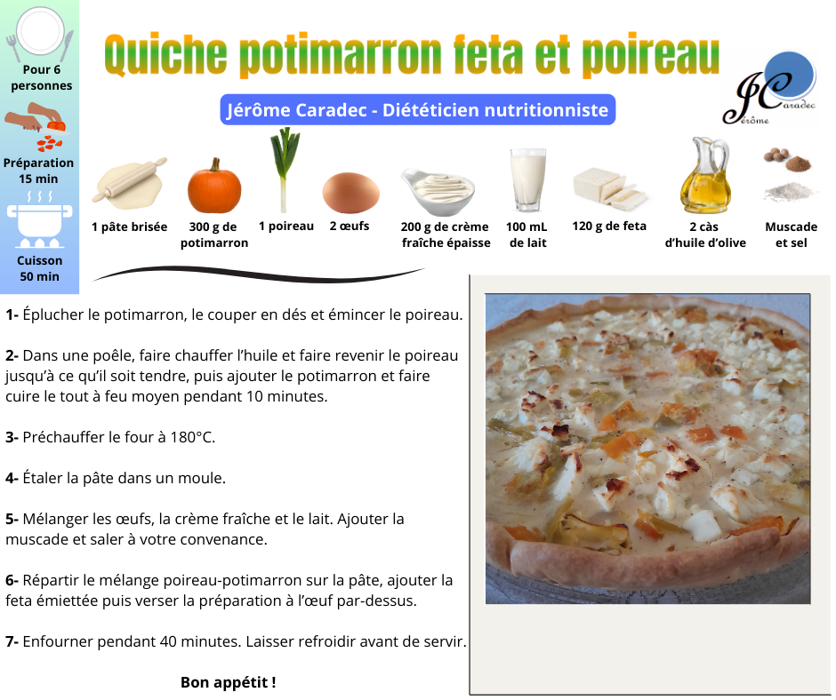 Quiche potimarron feta et poireau par Jérôme Caradec - Diététicien nutritionniste